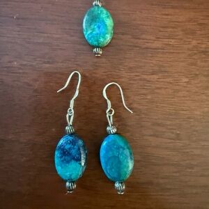 Blue Green Chrysocolla Stone Earrings & Matching Pendant in Sterling Silver